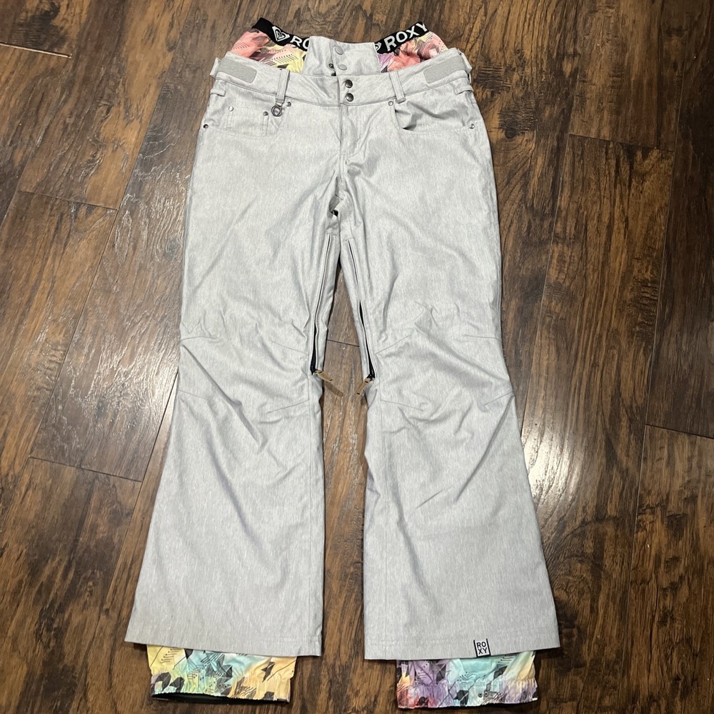 ROXY 10k Slim Fit Ski Pants Waterproof Snow‎ Sport Snowboard Women Gray Size XL - Picture 2 of 8